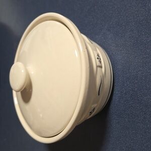 Longaberger Cream and Blue Ceramic Bowl with Lid